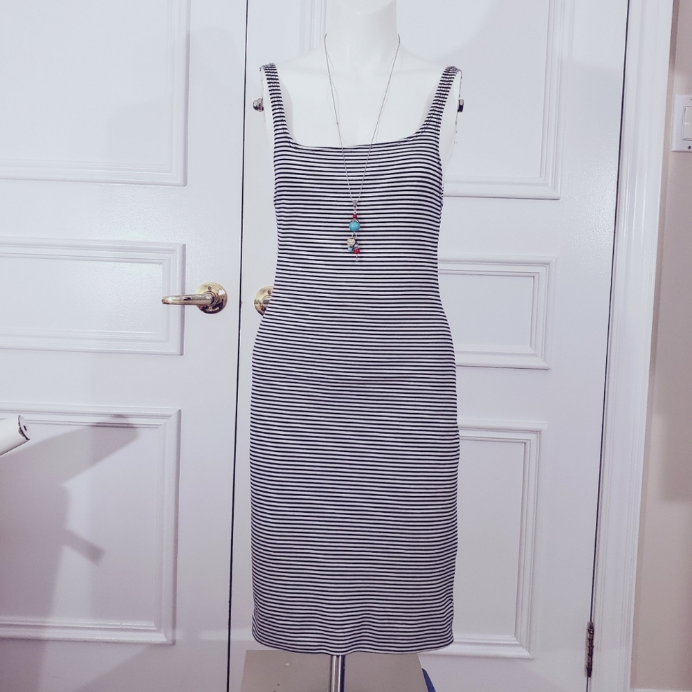 ZARA Striped Bodycon Tank Midi Dress W Square Neck- LNWOT